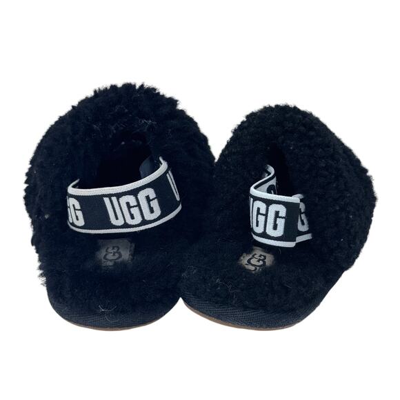 UGG Australia Fluff Yeah Slide Slippers Toddler 6 Black Sheepskin Elastic‎ Strap - Picture 4 of 8